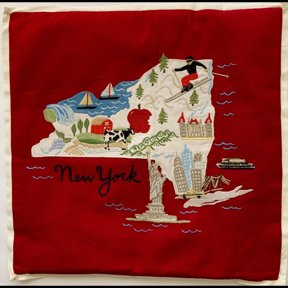 Pottery Barn Red  New York Embroidered Pillow Cover